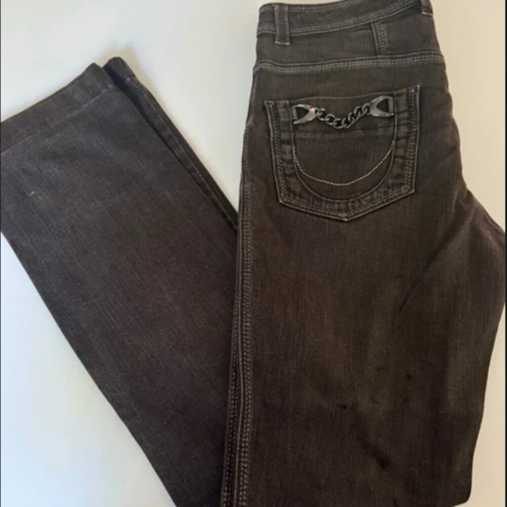 Laurel Mid-Rise Straight Leg Chain Detail Jeans – Dark Grey – Size US 4 (EU 36)